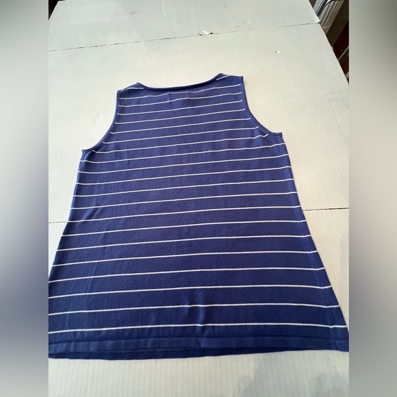 CHICO’S SIZE 2 SLEEVELESS HIGH NECK TANK  PURPLE AND WHITE HORIZONTAL STRIPES - Picture 2 of 8